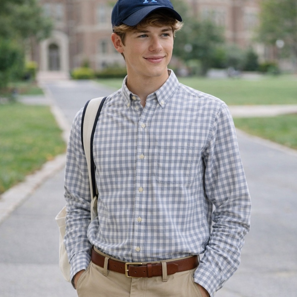 J. Crew Long-Sleeve Dress Shirt Gray and White Gingham